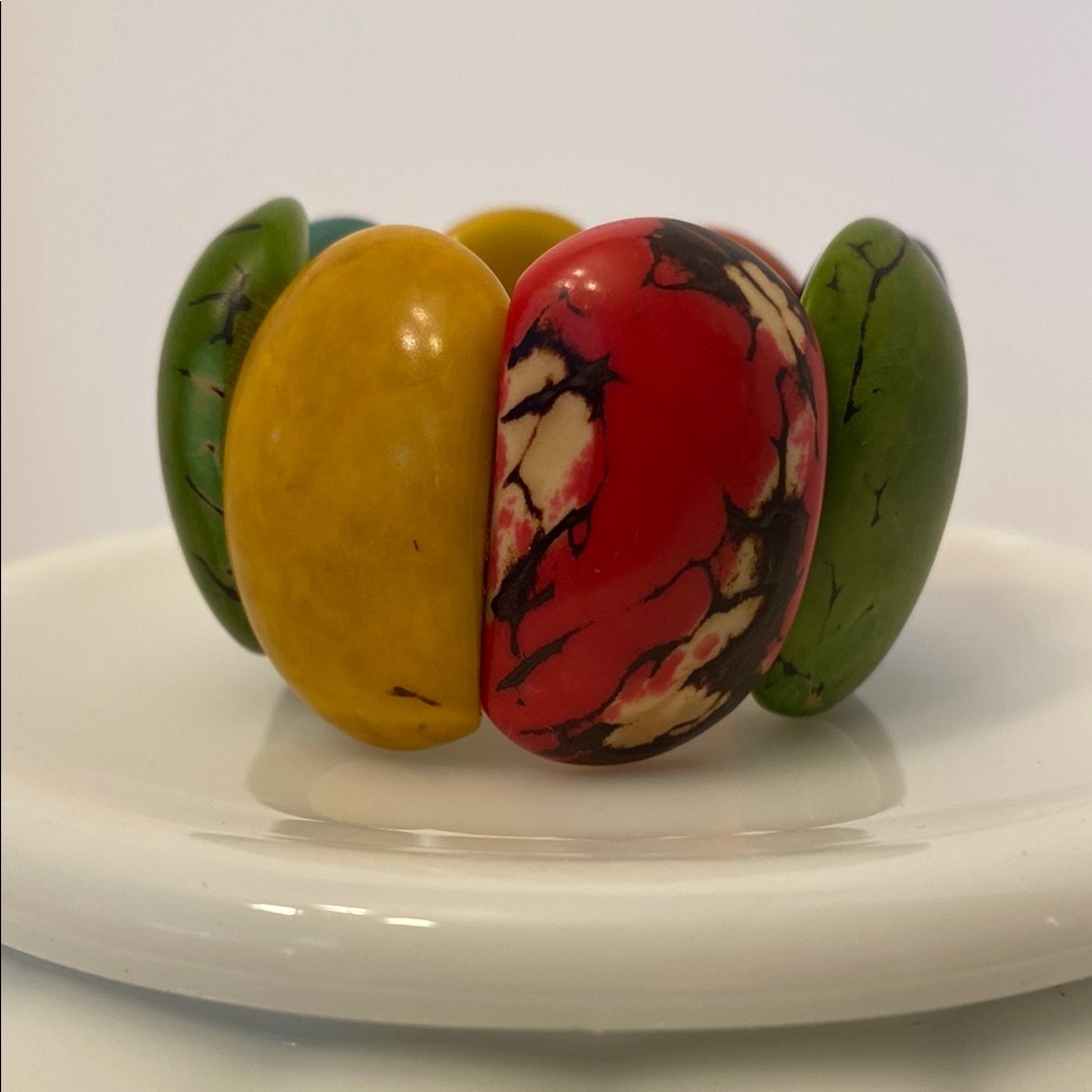 Tagua Nut Bracelet Multi Colored Bohemian Earthy Women’s Stretchable Bracelet
